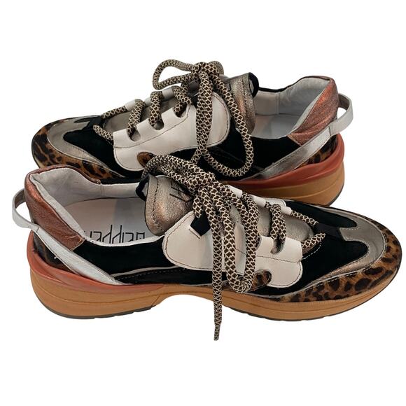 Vaddia 38 / 7.5 Calf Hair Leather Sneakers Metallic Cheetah Print - Picture 11 of 12